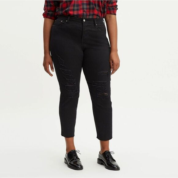 Levi’s Wedgie Skinny Fit Black Raw Hem Jeans - Picture 1 of 10